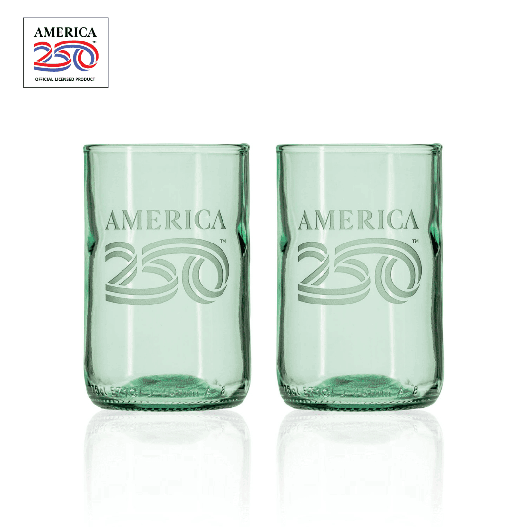 America 250 Twice Around 12oz Antique Green Tumbler set of 2 by Rolf Glass with OLP