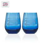 America 250 15oz Blue Stemless Wine Glass Set of 2 by Rolf Glass with OLP