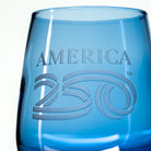 America 250 15oz Blue Stemless Wine Glass Detailed Sand Engraving by Rolf Glass