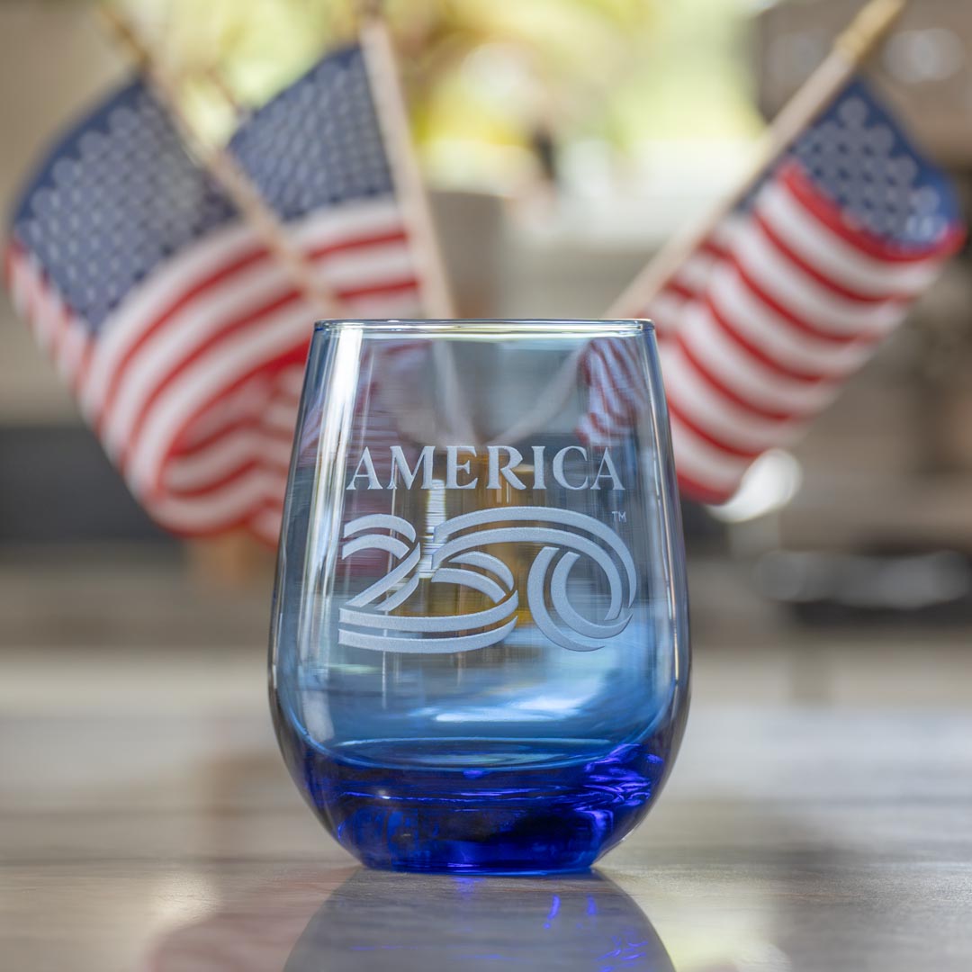 America 250 15oz Blue Stemless Wine Glass by Rolf Glass