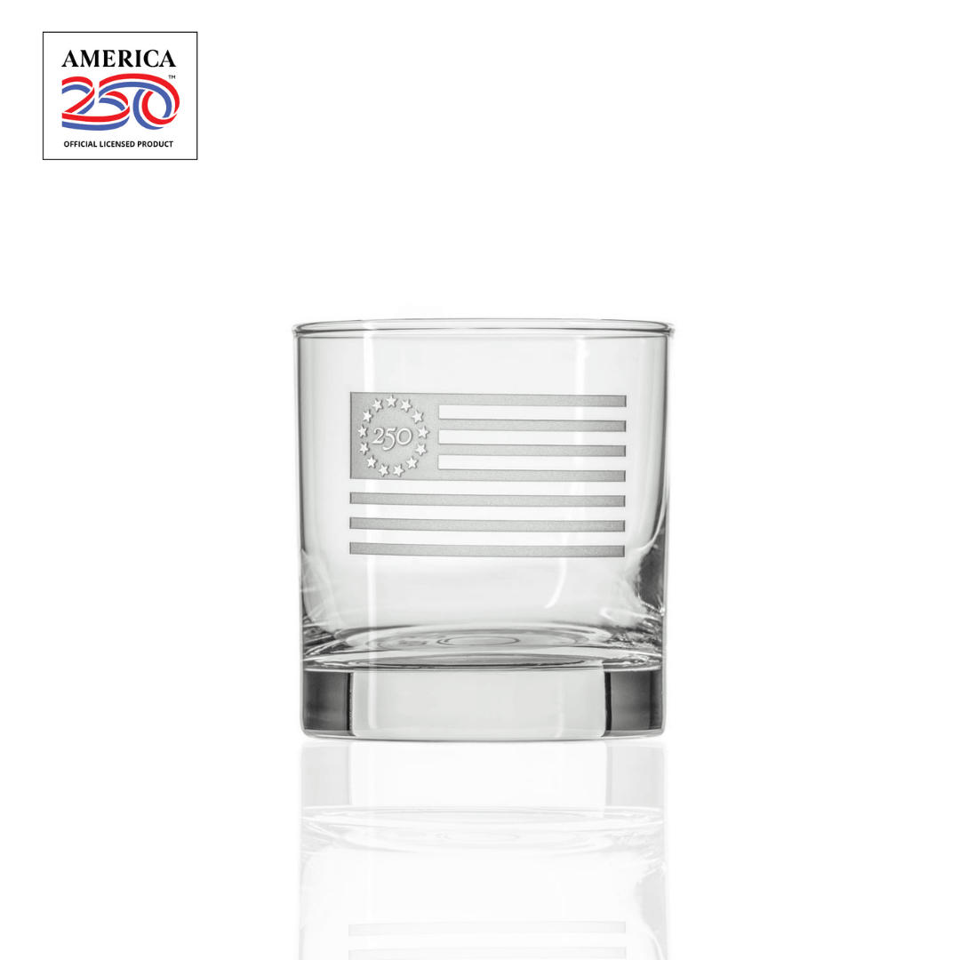 America 250 Betsy Ross Flag 10oz On The Rocks Cocktail Glass by Rolf Glass with OLP