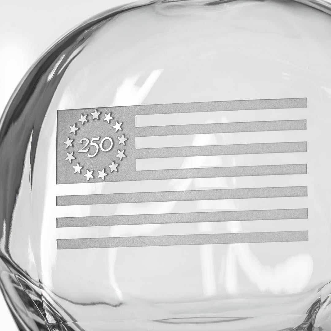 America 250 Betsy Ross Flag 23oz Whiskey Decanter Detailed Sand Engraving by Rolf Glass