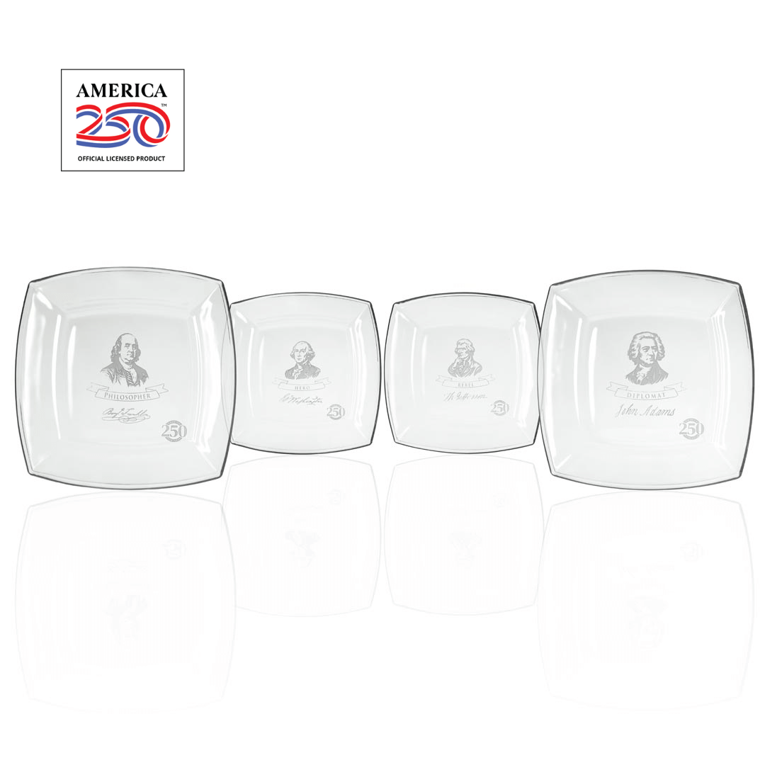 America 250 Founding Fathers 8in Glass Plate Set of 4 by Rolf Glass with OLP