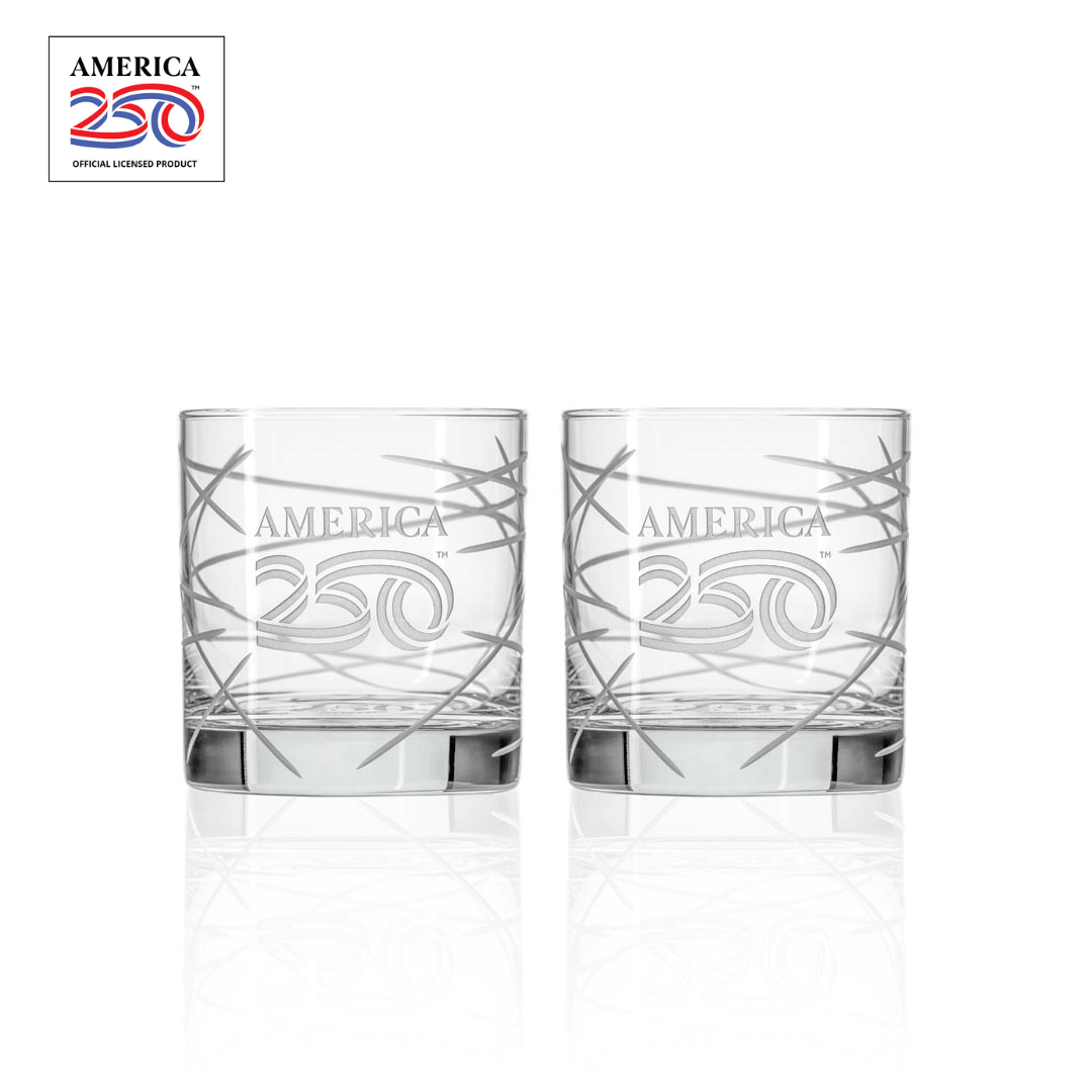 America 250th Anniversary 10oz Longitude On The Rocks Whiskey Cocktail Glass Set of 2 by Rolf Glass with OLP