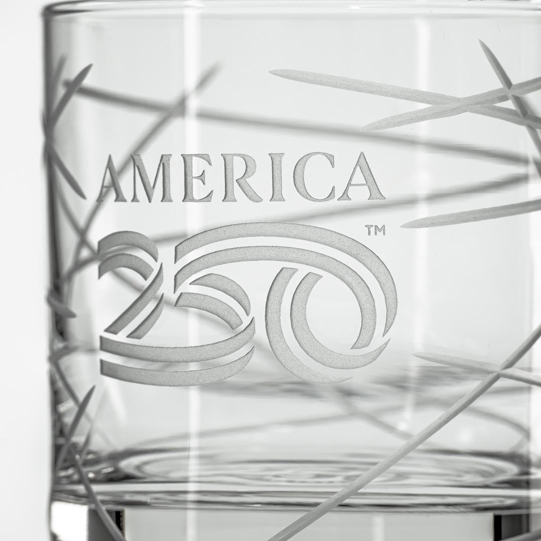 America 250th Anniversary 10oz Longitude On The Rocks Whiskey Cocktail Glass Detailed Engraving by Rolf Glass