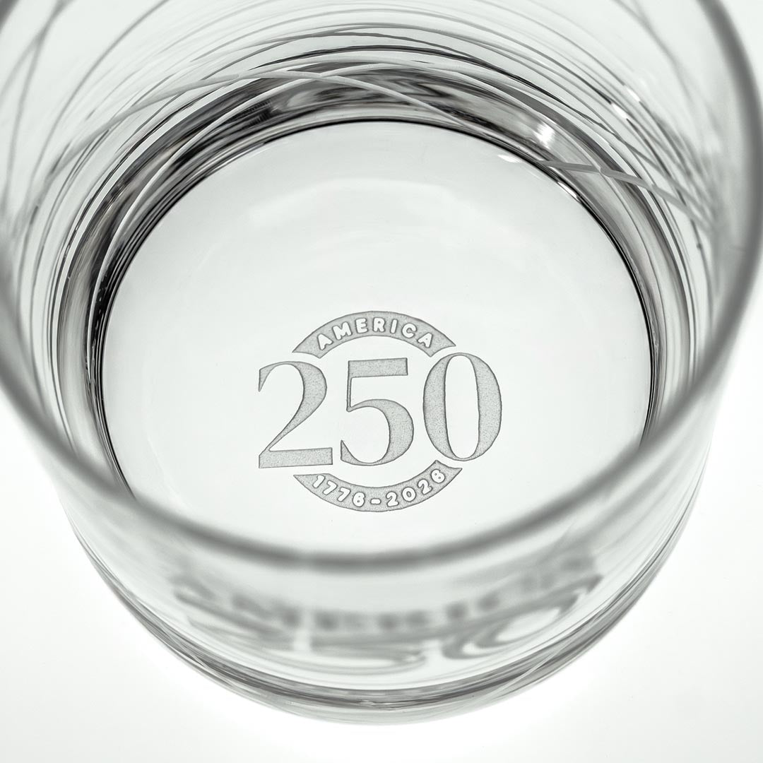 America 250th Anniversary 10oz Longitude On The Rocks Whiskey Cocktail Glass Detailed Engraving by Rolf Glass