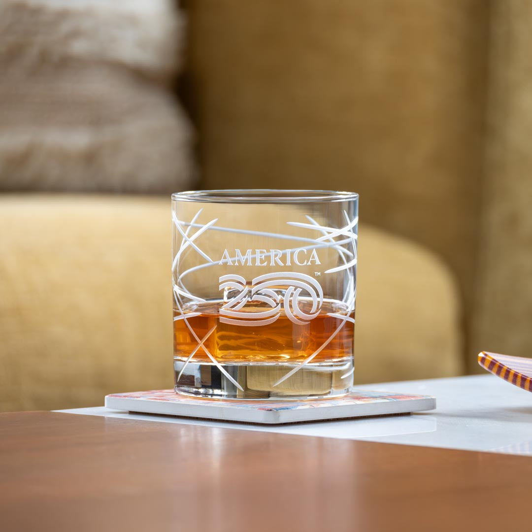 America 250 Longitude 10oz On The Rocks Whiskey Cocktail Glass by Rolf Glass