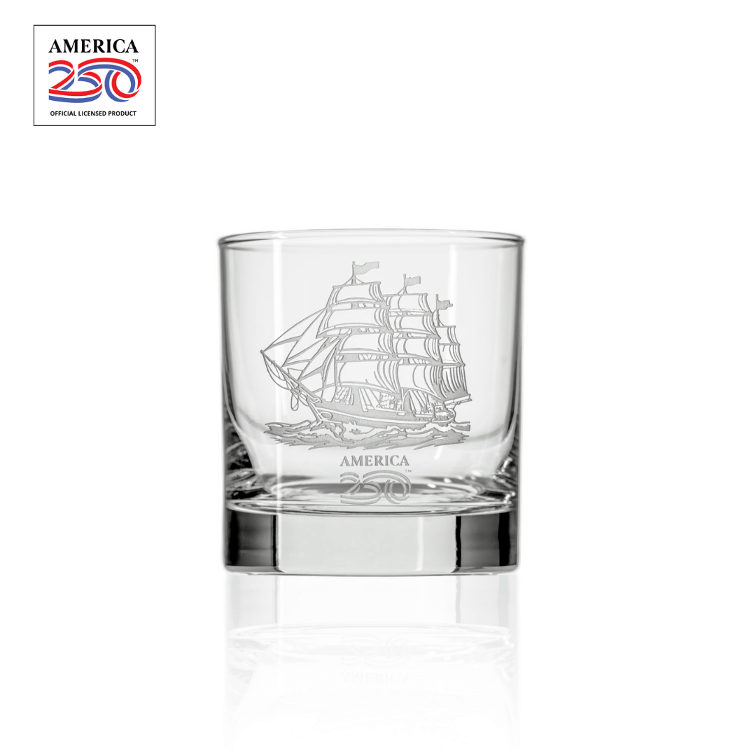 America 250 Tall Ship 10oz On the Rocks Glass by Rolf Glass with OLP