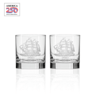 America 250 Tall Ship 10oz On the Rocks Glass Set of 2 by Rolf Glass with OLP