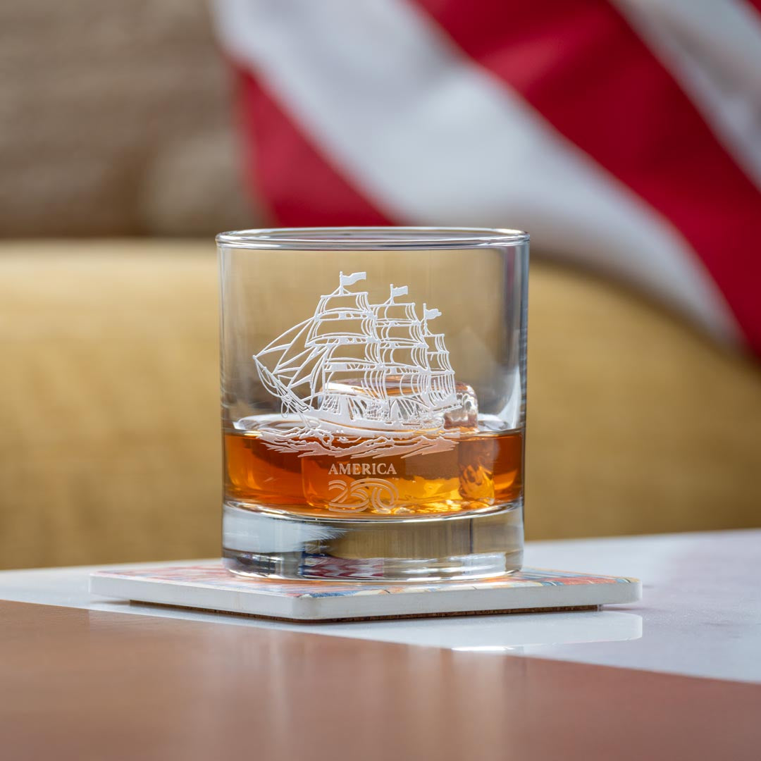 America 250 Tall Ship 10oz On the Rocks Glass by Rolf Glass