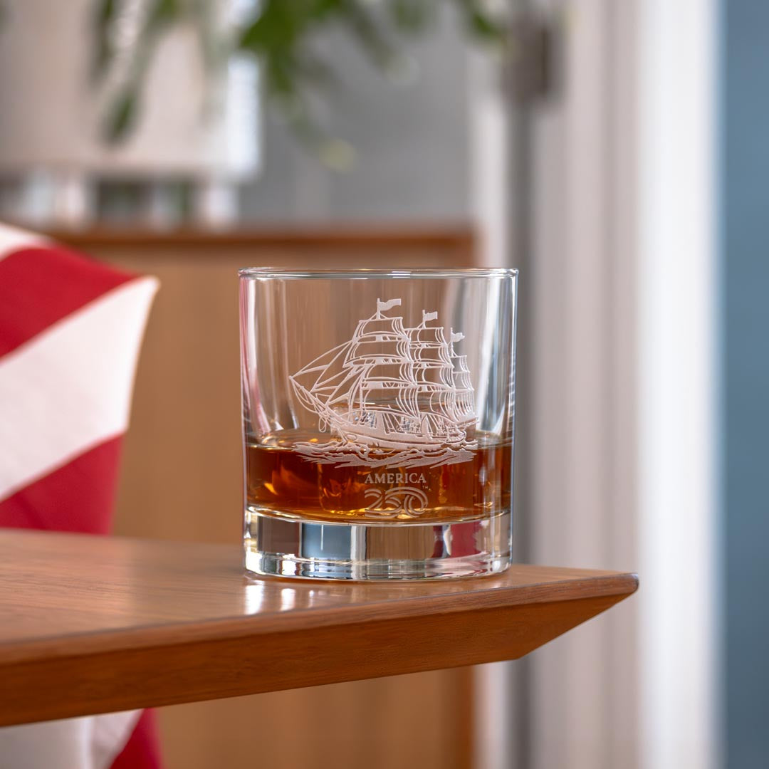 America 250 Tall Ship 10oz On the Rocks Glass by Rolf Glass