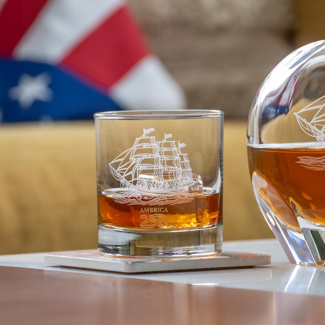 America 250 Tall Ship 10oz On the Rocks Glass by Rolf Glass