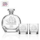 America 250 Tall Ship 10oz On the Rocks and 23oz Whiskey Decanter 3pc gift set by Rolf Glass with OLP