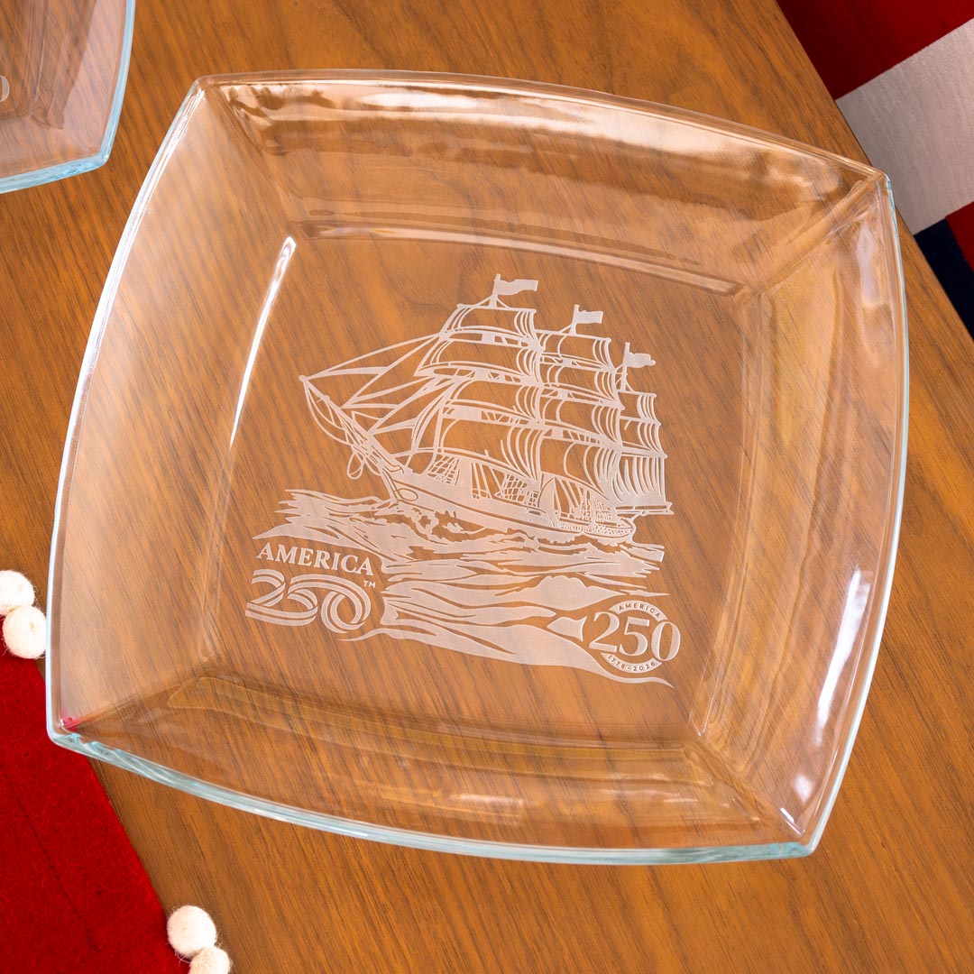 America 250 Tall Ship 10in Glass Plate by Rolf Glass
