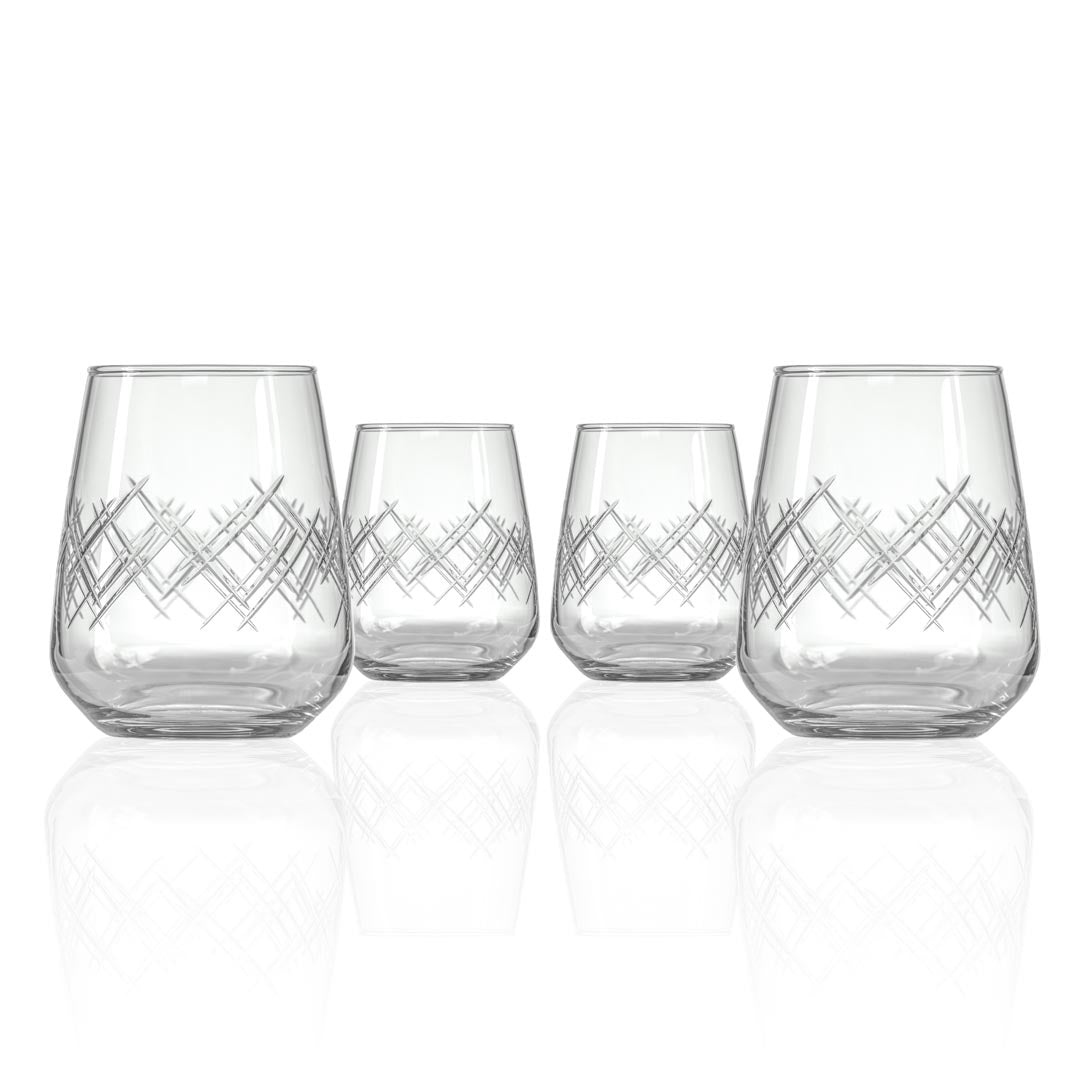 Rolf Glass Argyle 15.75oz Stemless Wine Tumbler Glass set of 4