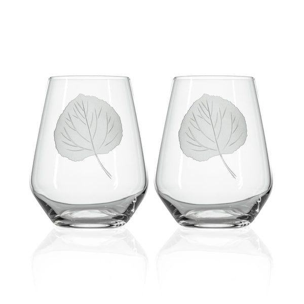 Rolf Glass Aspen Leaf 18oz Stemless Wine Tumbler Glass set of 2