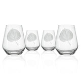 Rolf Glass Aspen Leaf 18oz Stemless Wine Tumbler Glass set of 4