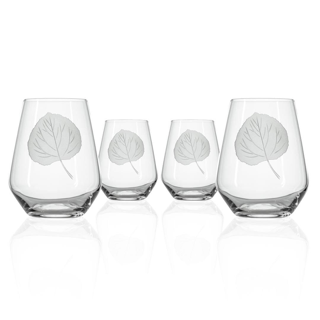 Rolf Glass Aspen Leaf 18oz Stemless Wine Tumbler Glass set of 4