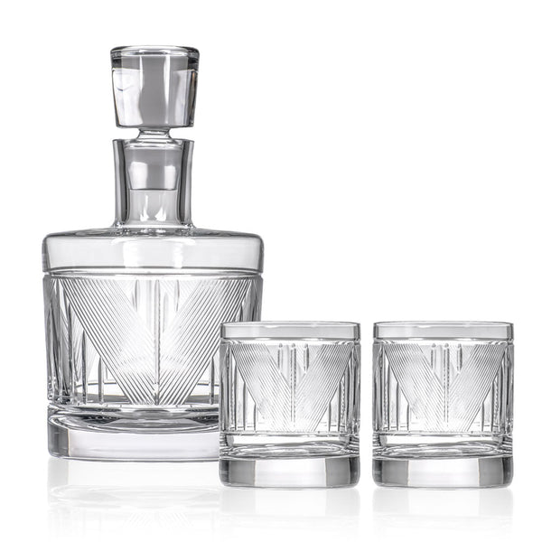 Rolf Glass Bleecker Street Whiskey Decanter On The Rocks Glasses Set of 3