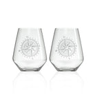 Rolf Glass Compass Star 18oz Stemless Wine Glass set fo 2