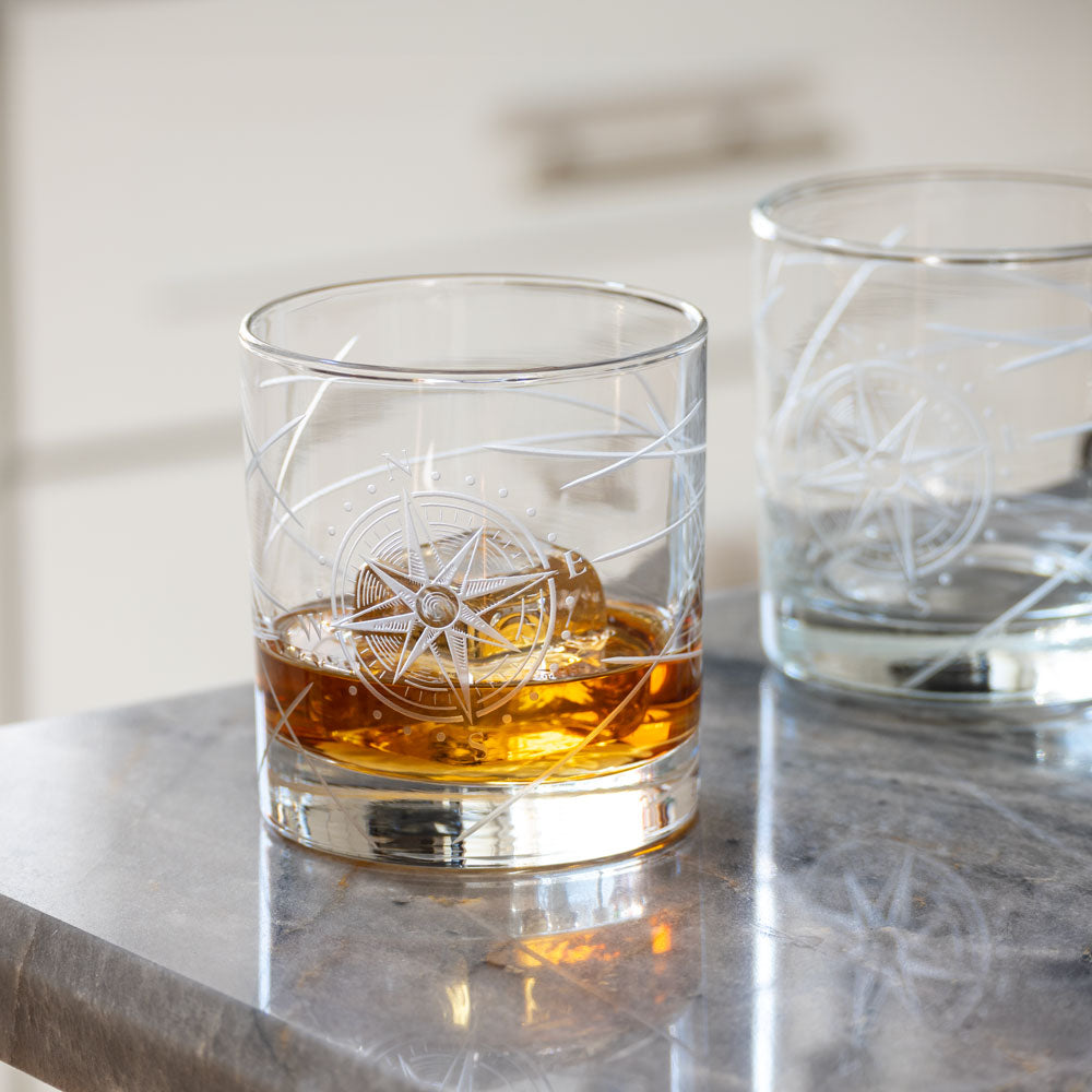 Compass Star Longitude 10oz On the Rocks Whiskey Glass Set of 2 - Thumbnail 3