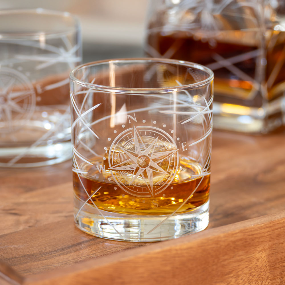 Compass Star Longitude 10oz On the Rocks Whiskey Glass Set of 2 - Thumbnail 4