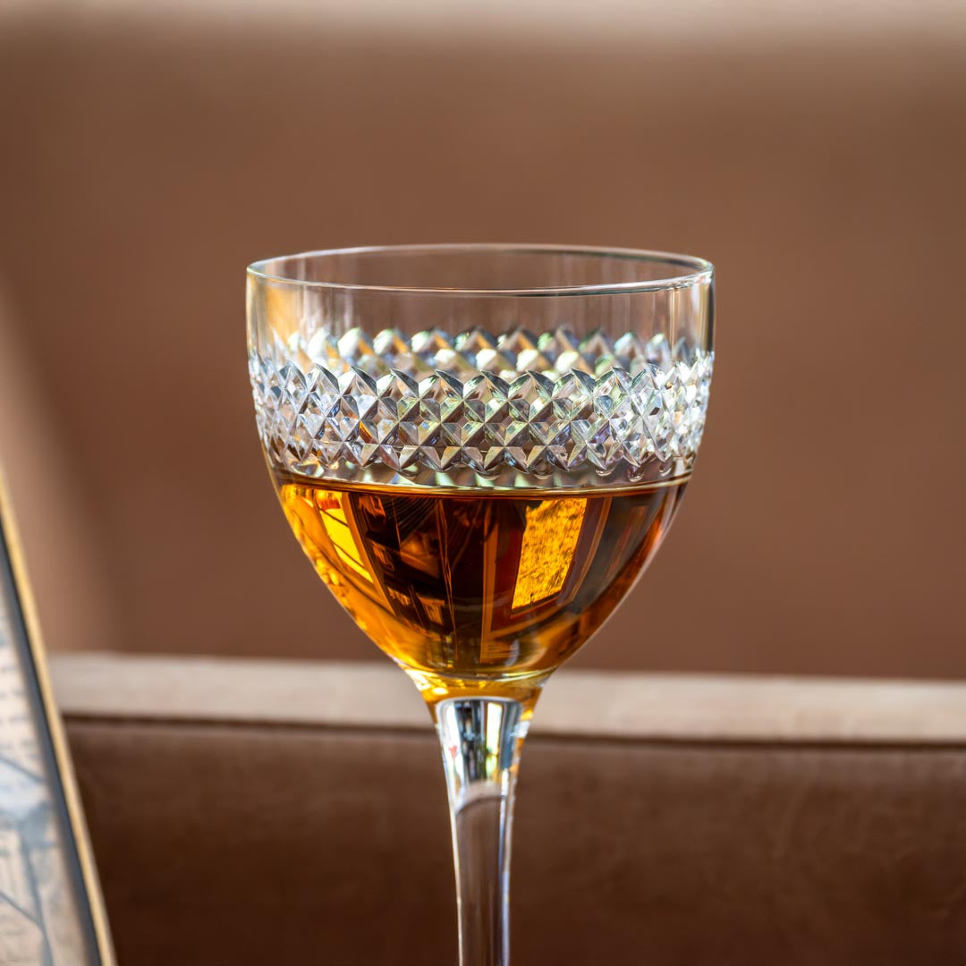 Rolf Glass Diamond 5oz Nic & Nora Classic Cocktail Glass with a bourbon