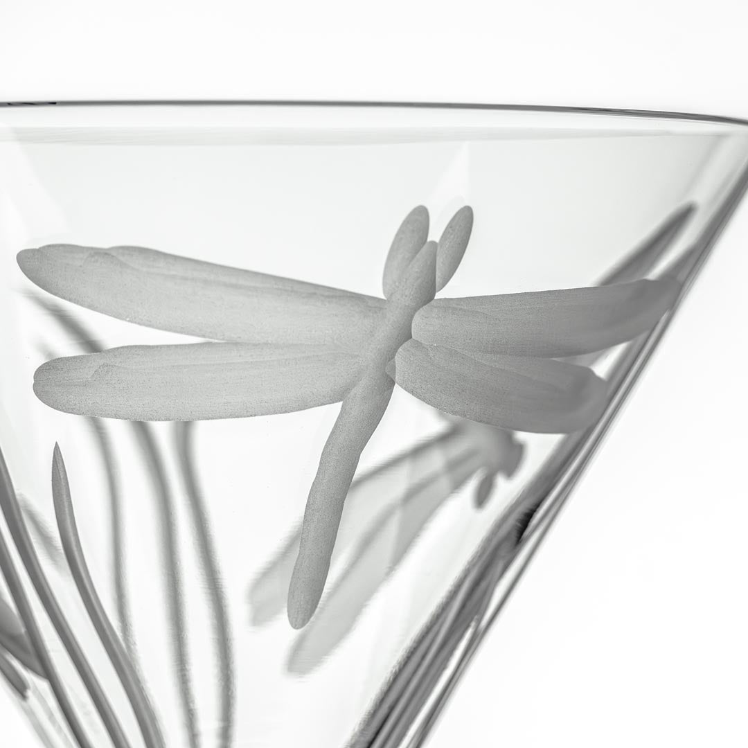 Rolf Glass Dragonfly 10oz Martini Cocktail Glass detailed engraving