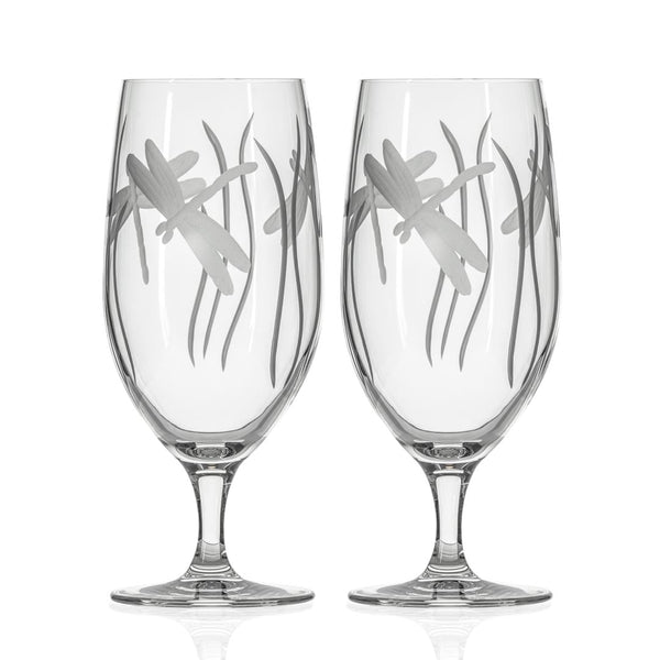 Rolf Glass Dragonfly 16oz Footed Iced Tea Glass white background front view set of 2