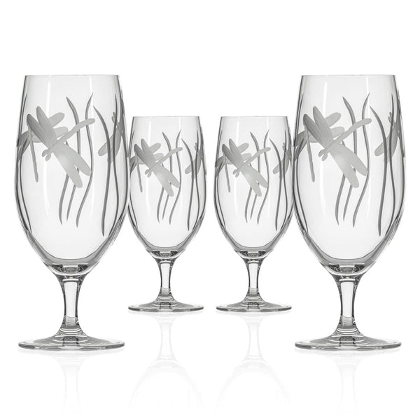 Rolf Glass Dragonfly 16oz Footed Iced Tea Glass white background front view set of 4