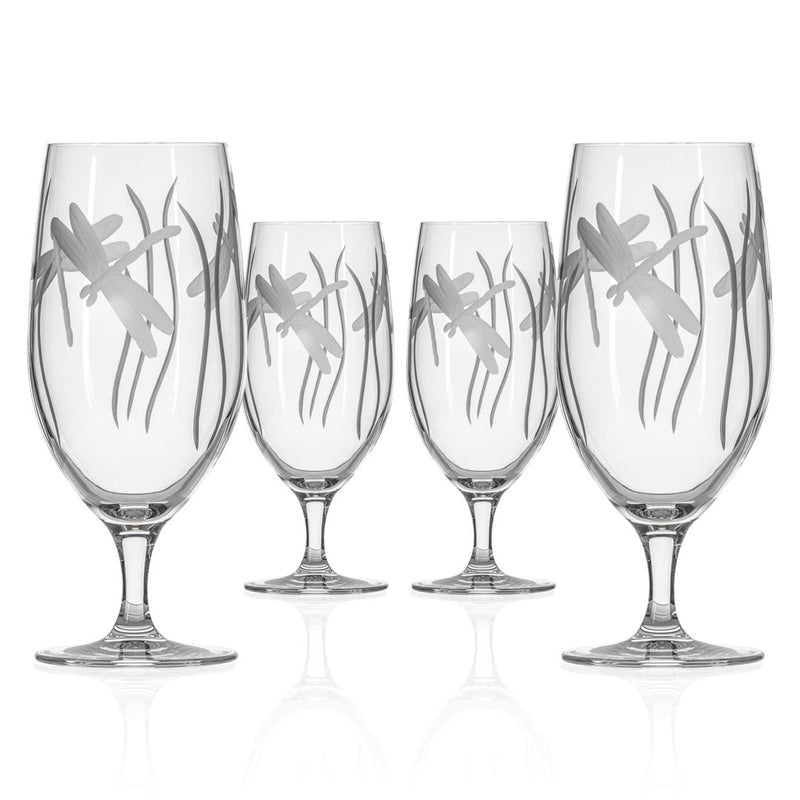 Rolf Glass Dragonfly 16oz Footed Iced Tea Glass white background front view set of 4