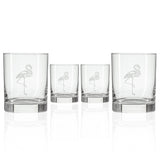 Rolf Glass Flamingo Double Old Fashioned Glass Set of 4