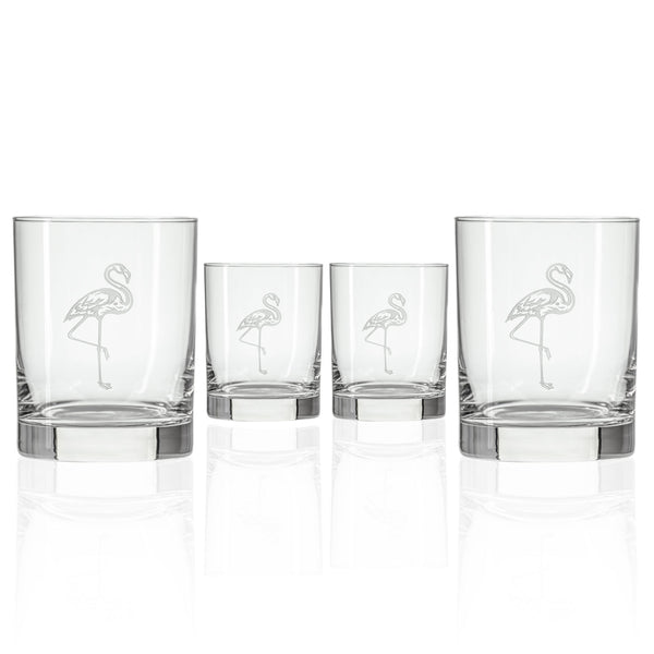 Rolf Glass Flamingo Double Old Fashioned Glass Set of 4