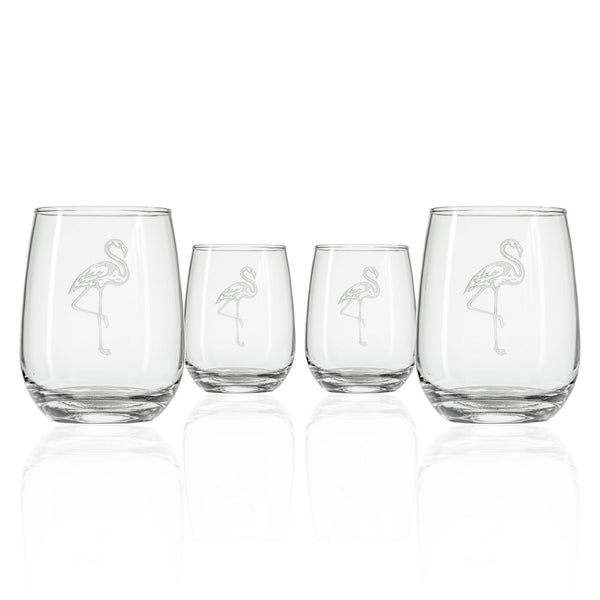 Rolf Glass Flamingo Stemless Wine Glass Set of 4