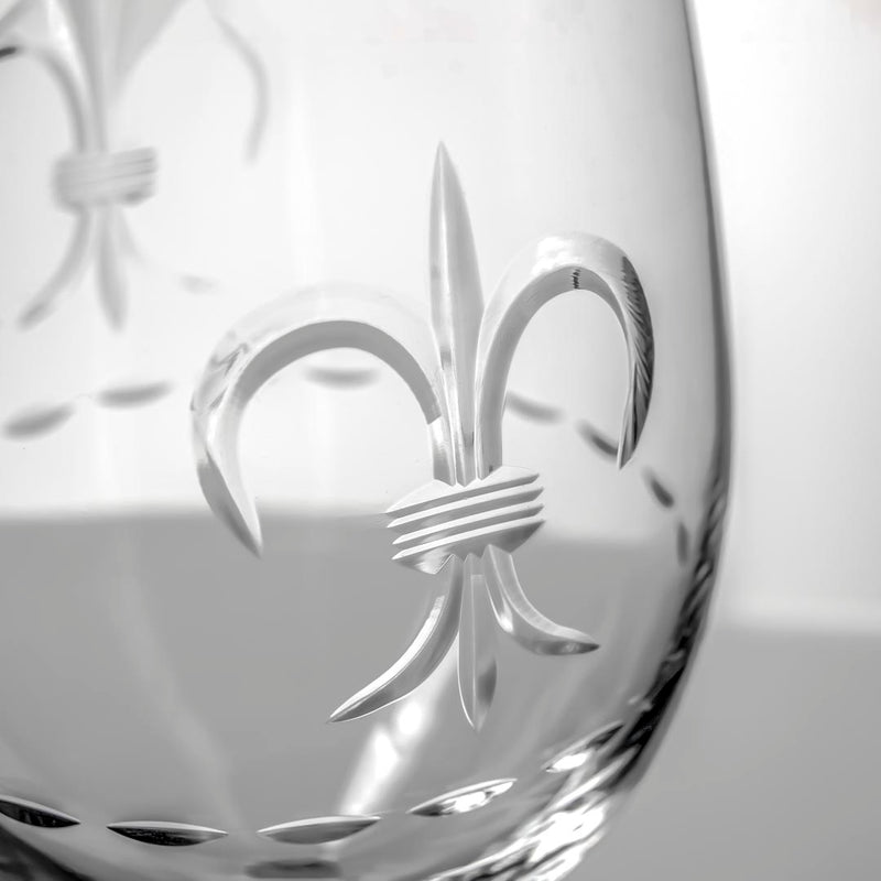 Rolf Glass Fleur de lis 12oz White Wine Glass detailed engraving and polishing