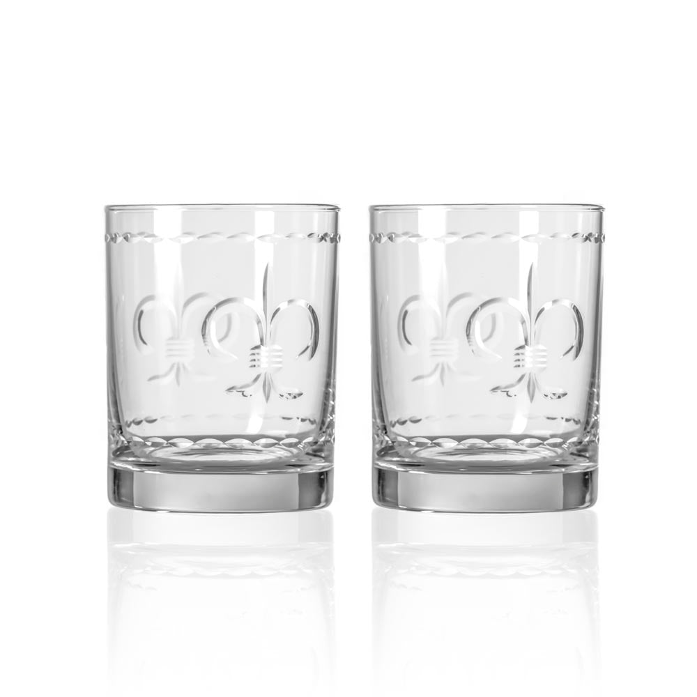 Fleur De Lis 13oz Double Old Fashioned Glass | Set of 2