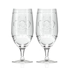 Rolf Glass Fleur De Lis 16oz Footed Iced Tea Glass set of 2 front view on a white background