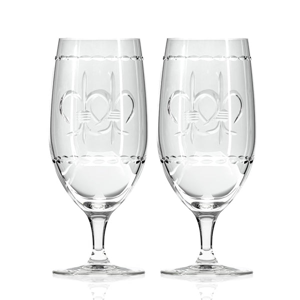 Rolf Glass Fleur De Lis 16oz Footed Iced Tea Glass set of 2 front view on a white background
