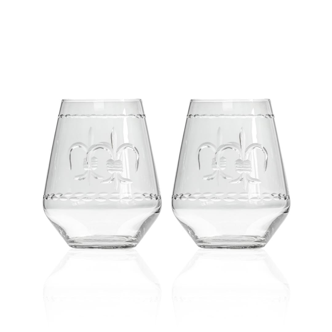 Rolf Glass Fleur De Lis 18oz Stemless Wine Glass set of 2
