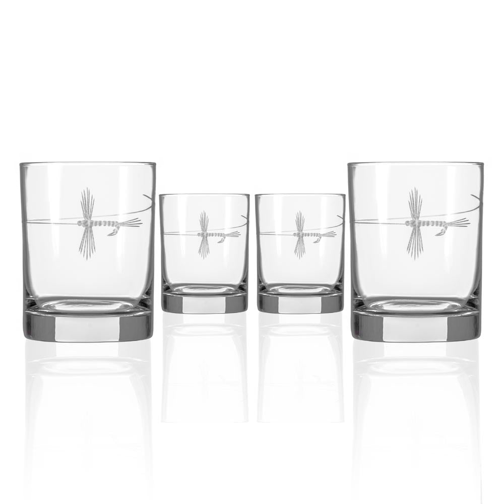 Fly Fishing Double Old Fashioned Glasses (Set of 4)