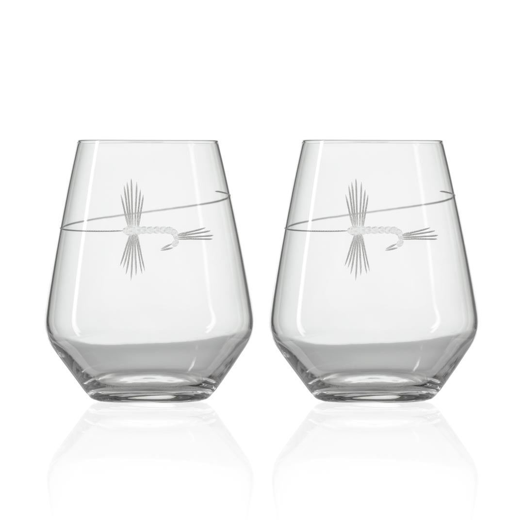 Rolf Glass Fly Fishing 18oz Stemless Wine Tumbler Glass