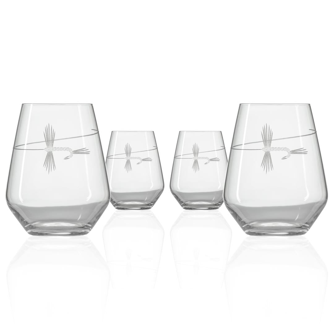 Fly Fishing 18oz Stemless Wine Tumbler Glass | Set of 4 | Rolf Glass