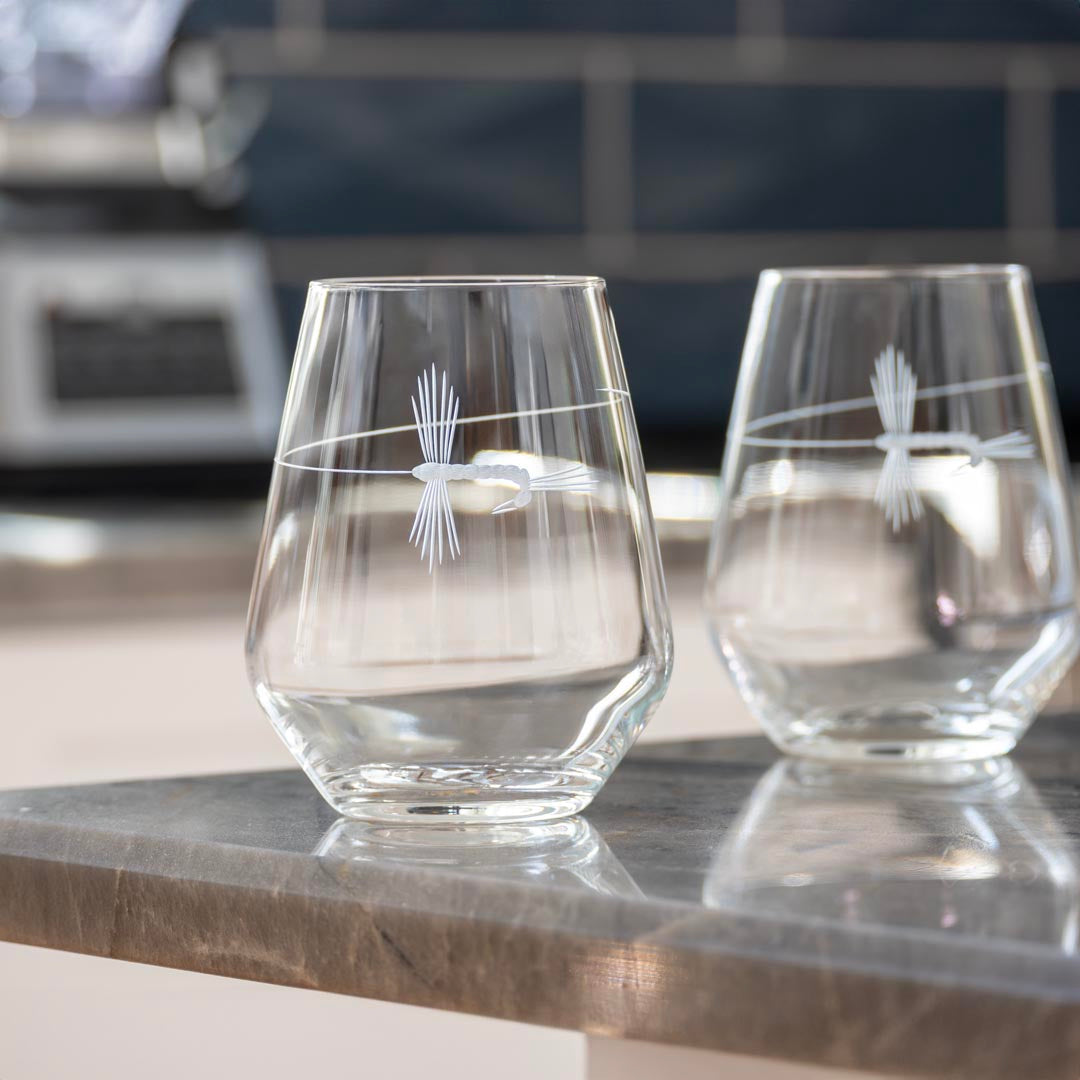 Fly Fishing 18oz Stemless Wine Tumbler Glass | Set of 4