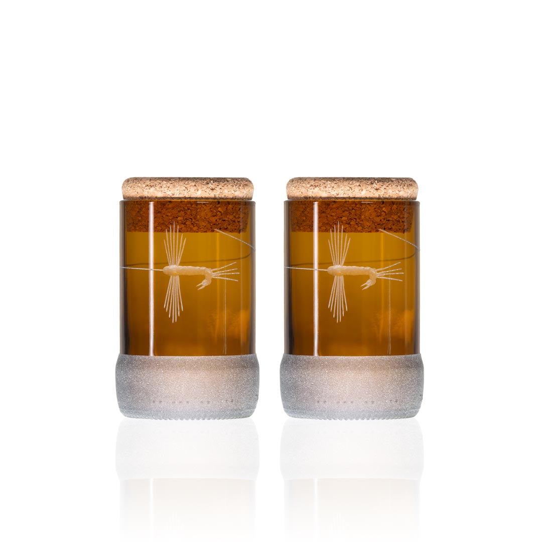 Fly Fishing 3.5 inch Twice Around Stash Jar in amber Set of 2 by Rolf Glass