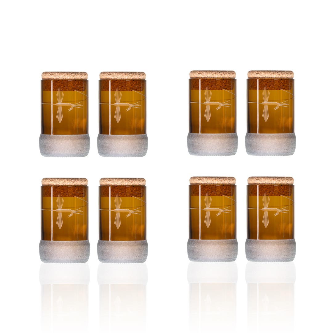 Fly Fishing 3.5 inch Twice Around Stash Jar in amber set of 4 2 gift boxes by Rolf Glass