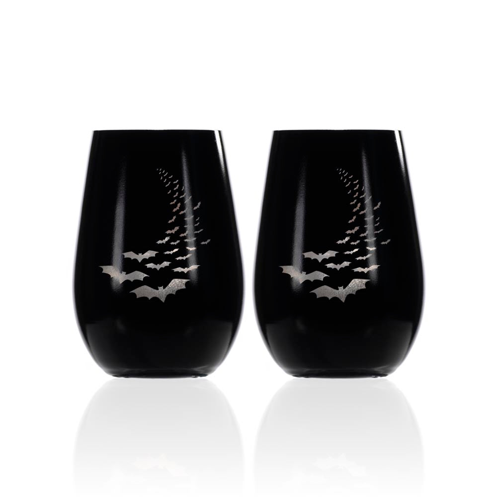 Going Batty Silver 16.5oz Stemless Wine Tumbler | Set of 2