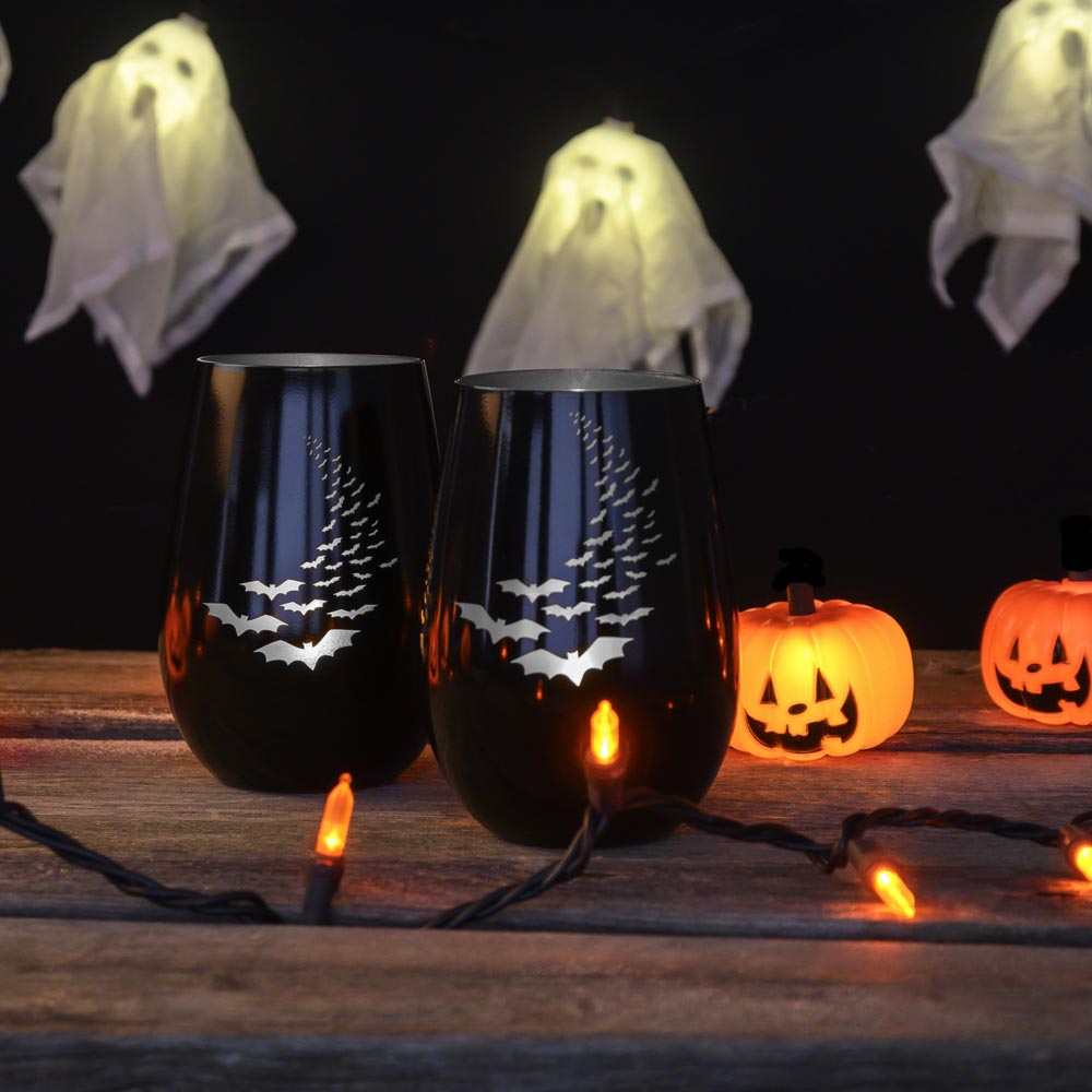 Rolf Glass Going Batty Silver 16.5oz Stemless Wine Tumbler