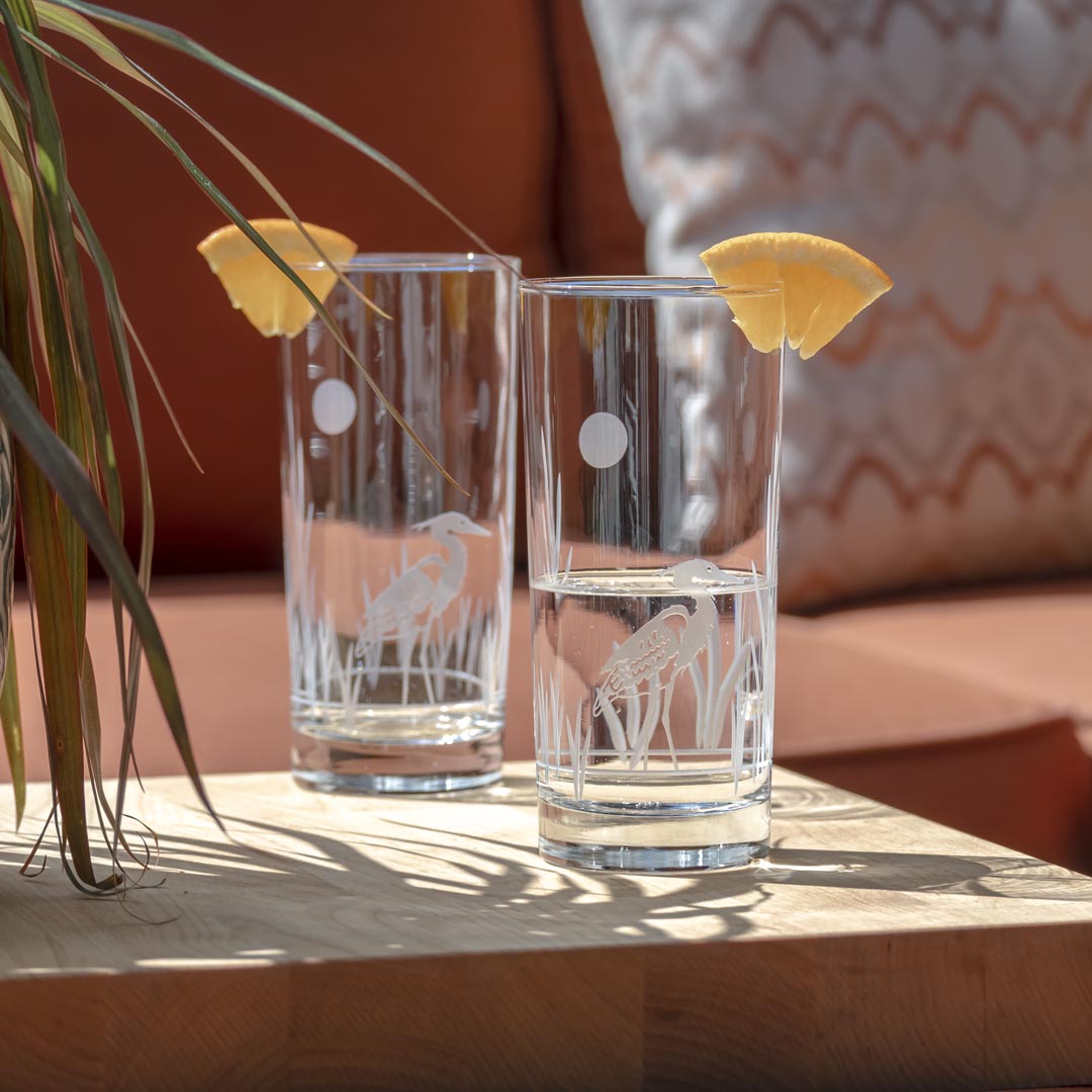 Rolf Glass Heron 15oz Cooler Highball Cocktail Glass on the patio