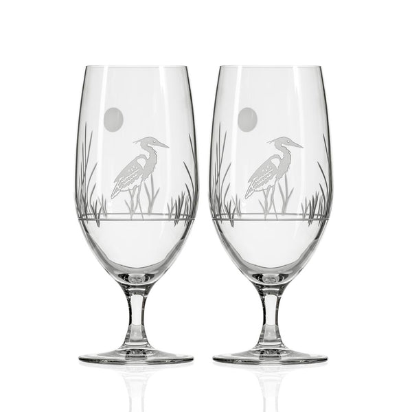 Rolf Glass Heron 16oz Footed Iced Tea Glass set of 2