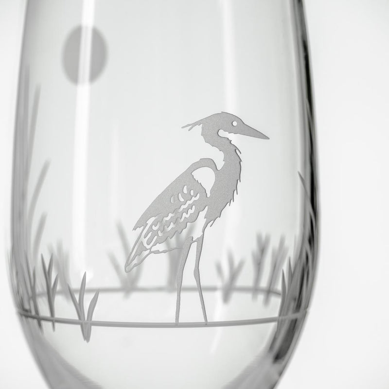 Rolf Glass Heron 16oz Footed Iced Tea Glass detailed engraving